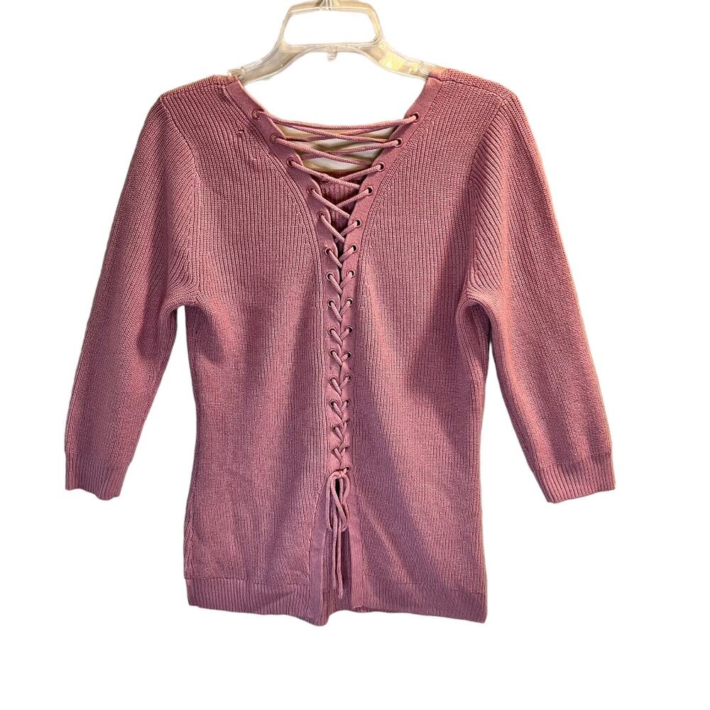 Soho New York & Company Lace Up Back Sweater 3/4 Sleeve Sz S Light Pink - Picture 4 of 12